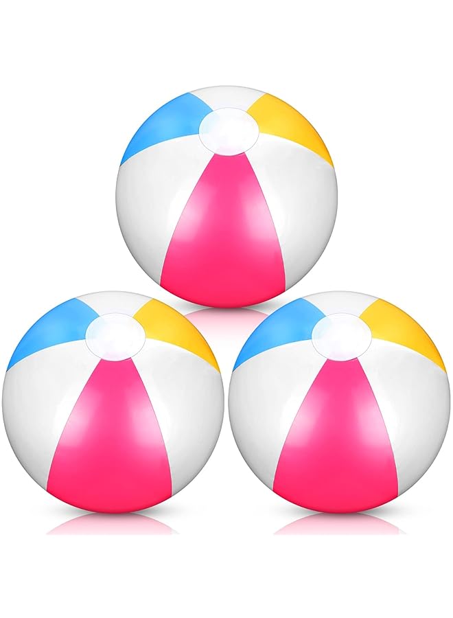 Excefore Inflatable Beach Ball 3Pack Classic Rainbow Color Beachball Summer Water Toy Birthday Pool Party Favors Fun Play Beachball Game For Kid Boys Girls 15" From Inflated To Deflated - Image 1
