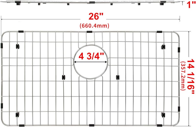 LQS Stainless Steel Kitchen Sink Bottom Grid and Sink Protector, Protective Sink Grid 26 x 14 Inches with Rear Drain for Single Sink Bowl - Image 2