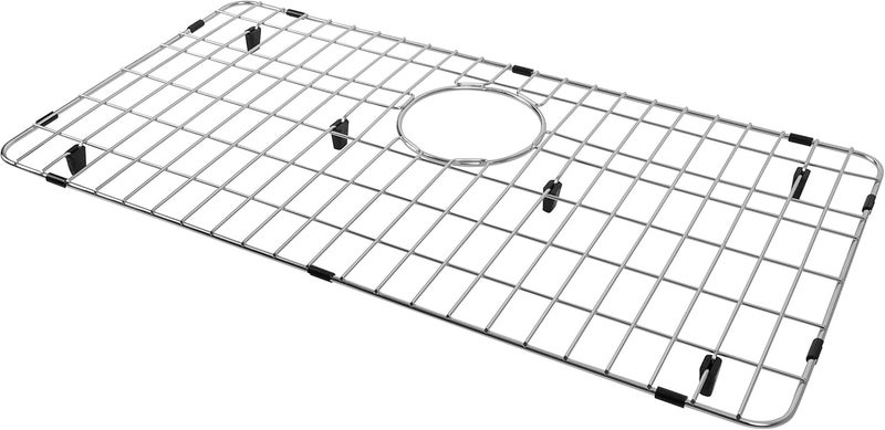 LQS Stainless Steel Kitchen Sink Bottom Grid and Sink Protector, Protective Sink Grid 26 x 14 Inches with Rear Drain for Single Sink Bowl - Image 1