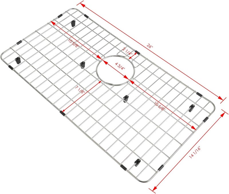 LQS Stainless Steel Kitchen Sink Bottom Grid and Sink Protector, Protective Sink Grid 26 x 14 Inches with Rear Drain for Single Sink Bowl - Image 4