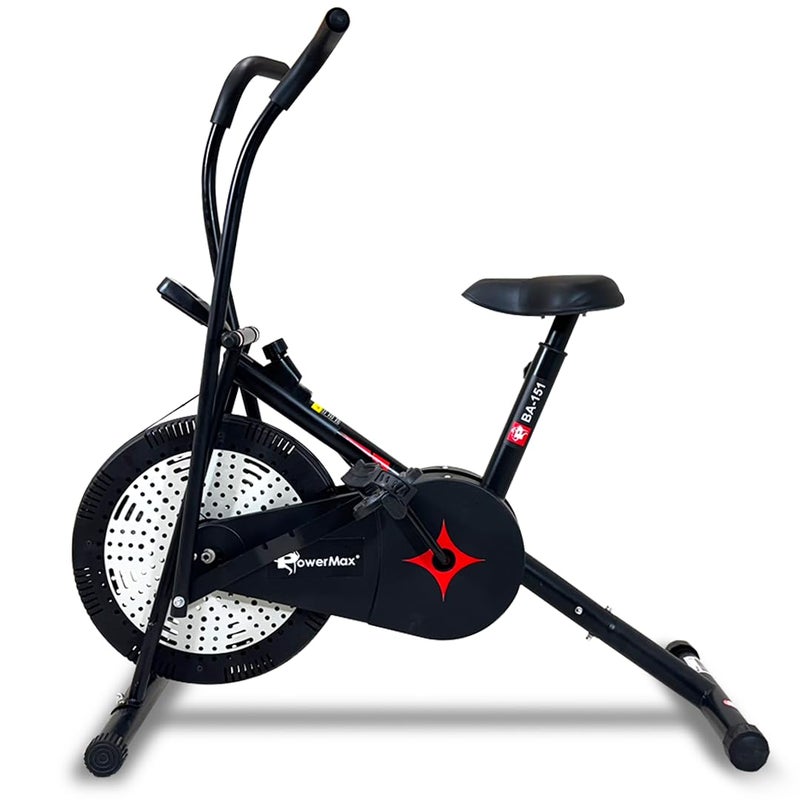 PowerMax Fitness BA-151 Air Bike with 1.5kg Fly Wheel, Moving Handles, Adjustable Seat | Home Gym Exercise Cycle for 120kg Max User | V-Belt Drive, Non-Slip Pedals | LCD Display - Image 1