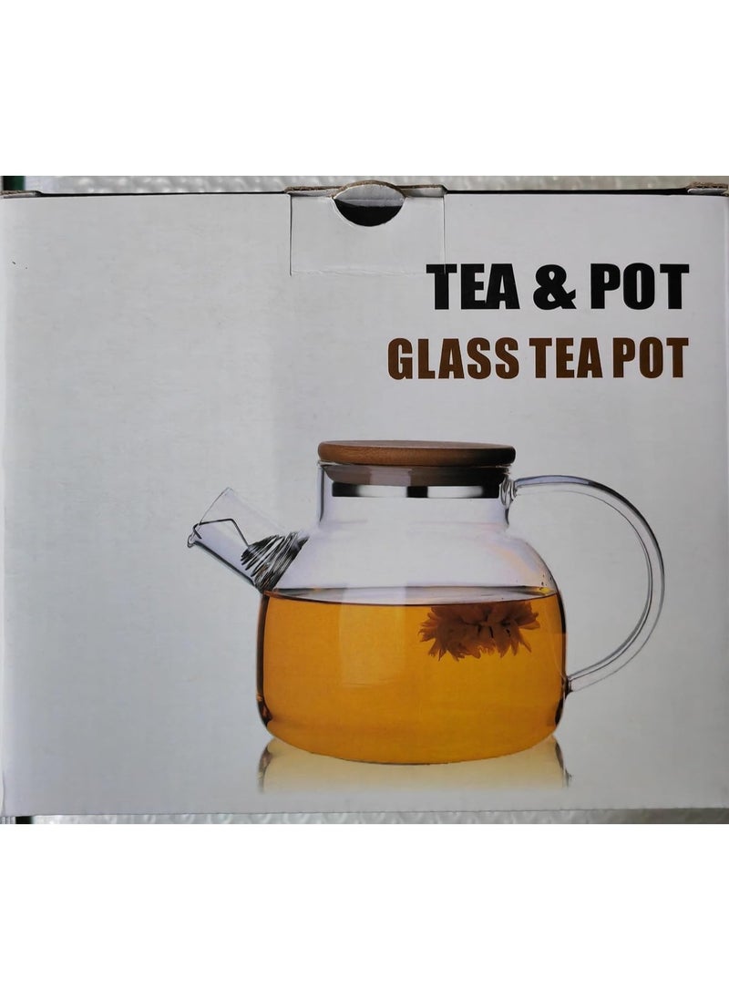 Generic - Teapot with Inner Strainer, Glass Teapot with Wooden Lid, High Borosilicate Heat Resistant Teapot with Removable Filter, Modern and Elegant Design for Tea, Flower Tea, Juice, - Image 1