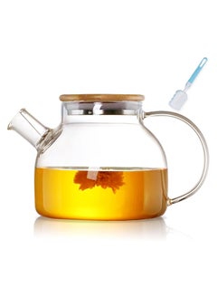 Teapot with Inner Strainer, Glass Teapot with Wooden Lid, High Borosilicate Heat Resistant Teapot with Removable Filter, Modern and Elegant Design for Tea, Flower Tea, Juice,