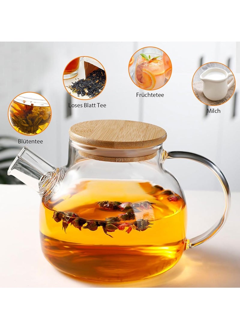 Generic - Teapot with Inner Strainer, Glass Teapot with Wooden Lid, High Borosilicate Heat Resistant Teapot with Removable Filter, Modern and Elegant Design for Tea, Flower Tea, Juice, - Image 1
