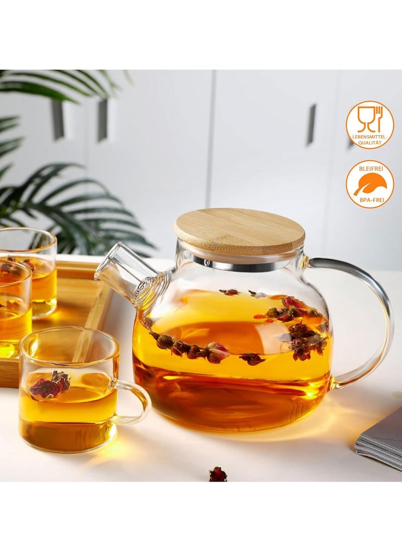 Generic - Teapot with Inner Strainer, Glass Teapot with Wooden Lid, High Borosilicate Heat Resistant Teapot with Removable Filter, Modern and Elegant Design for Tea, Flower Tea, Juice, - Image 1