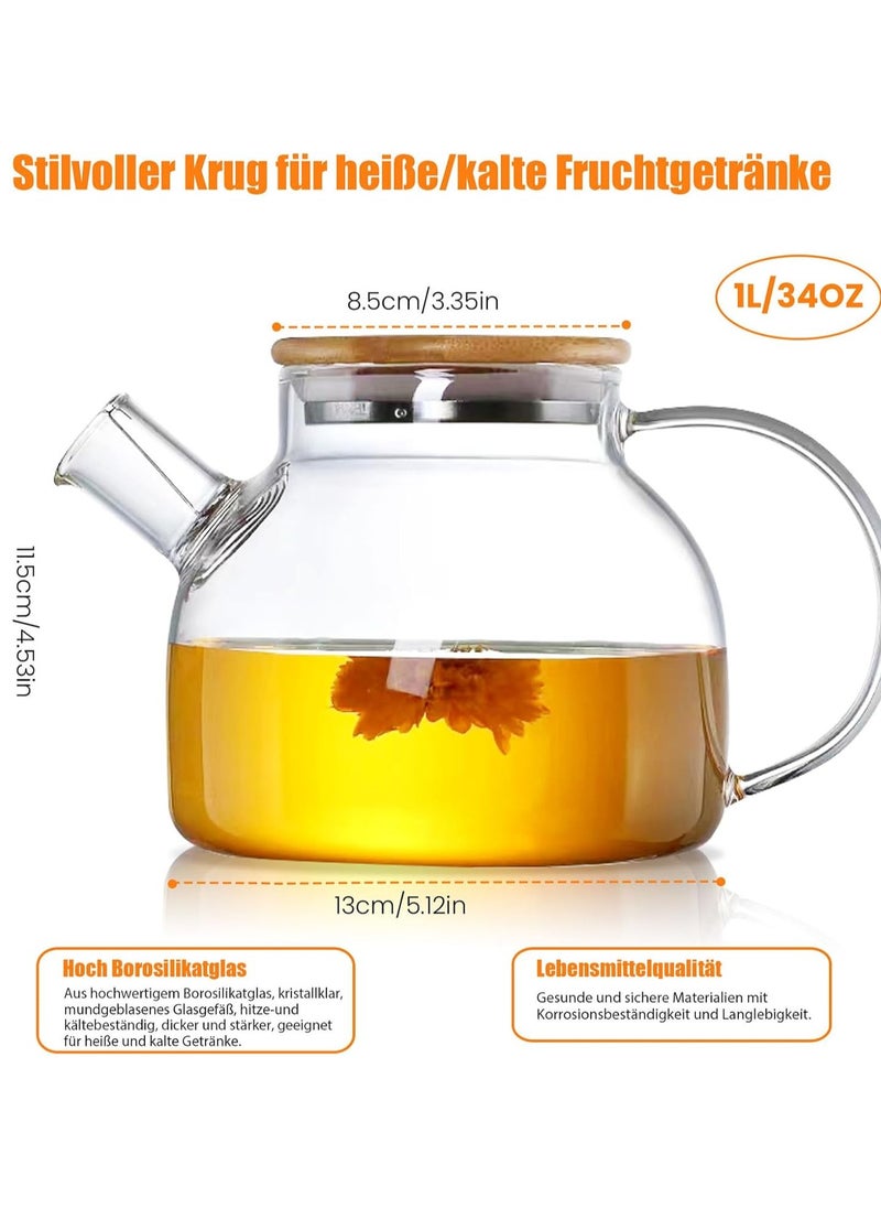 Generic - Teapot with Inner Strainer, Glass Teapot with Wooden Lid, High Borosilicate Heat Resistant Teapot with Removable Filter, Modern and Elegant Design for Tea, Flower Tea, Juice, - Image 1