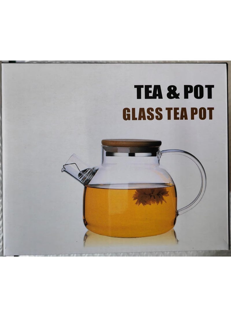 Generic - Teapot with Inner Strainer, Glass Teapot with Wooden Lid, High Borosilicate Heat Resistant Teapot with Removable Filter, Modern and Elegant Design for Tea, Flower Tea, Juice, - Image 1