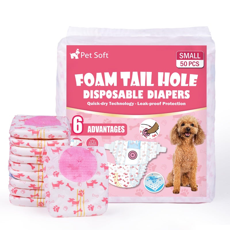 Pet Soft Disposable Dog Diapers Female Dog Diapers with Adjustable Foam Tail Hole Ultra Protection Puppy Cat Diapers Wetness Indicator for Dogs in Heat or Incontinence 50pcs SRed