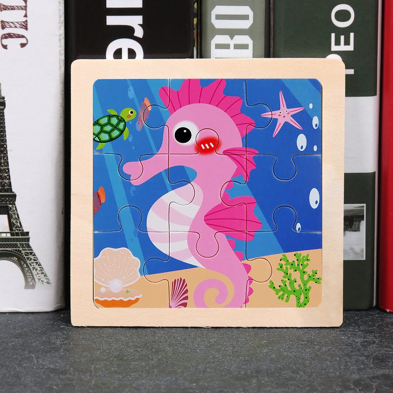 Children'S Early Education 9 Pieces Small Size Wooden Jigsaw Puzzle Toy Baby Educational Cartoon Animal Traffic Cognition Wooden Jigsaw Puzzle - Image 1