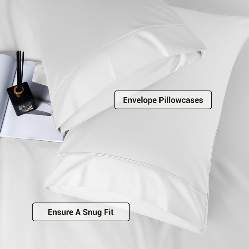 Cooling Bamboo Sheets Queen 4-Piece White Set: 60% Rayon From Bamboo 40% Polyester, Temperature-Regulating Deep Pocket Bedding - Ultra-Soft Silky Fabric For Hot Sleepers Night Sweaters Home Use - Image 5