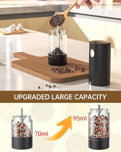 CircleJoy CIRCLE JOY Electric Salt and Pepper Grinder Set Rechargeable Salt and Pepper Mills with 6-Level External Adjustable Coarseness, White LED Light and Storage Base, Black - Image 5