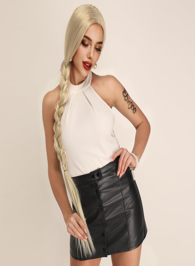 Ebingoo 40 inch Long Blonde Lace Front Wig + Wig Cap Platinum Blonde Lace Front Wig Long Blonde Straight Wig Synthetic Blonde Wig with Middle Part for Women Girls Daily Wear Party - Image 3