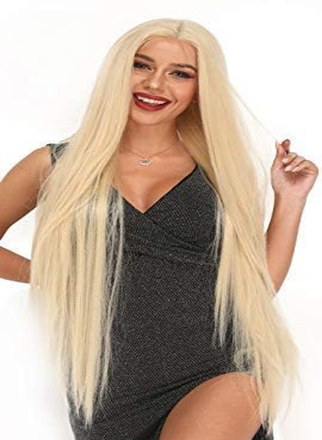Ebingoo 40 inch Long Blonde Lace Front Wig + Wig Cap Platinum Blonde Lace Front Wig Long Blonde Straight Wig Synthetic Blonde Wig with Middle Part for Women Girls Daily Wear Party - Image 4