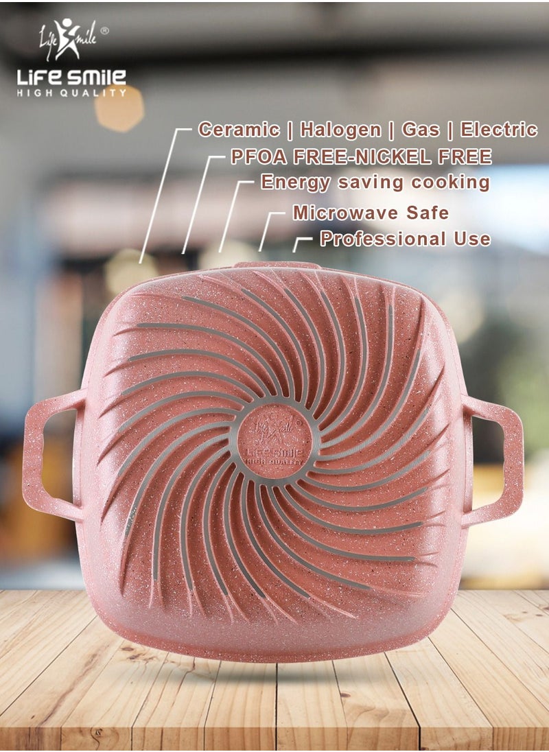 Life Smile - 24cm (3 Liter) Square Frying Pan - Aluminum Shallow Pot With Glass Lid Multi Layer Non-Stick Granite Coating - Image 1