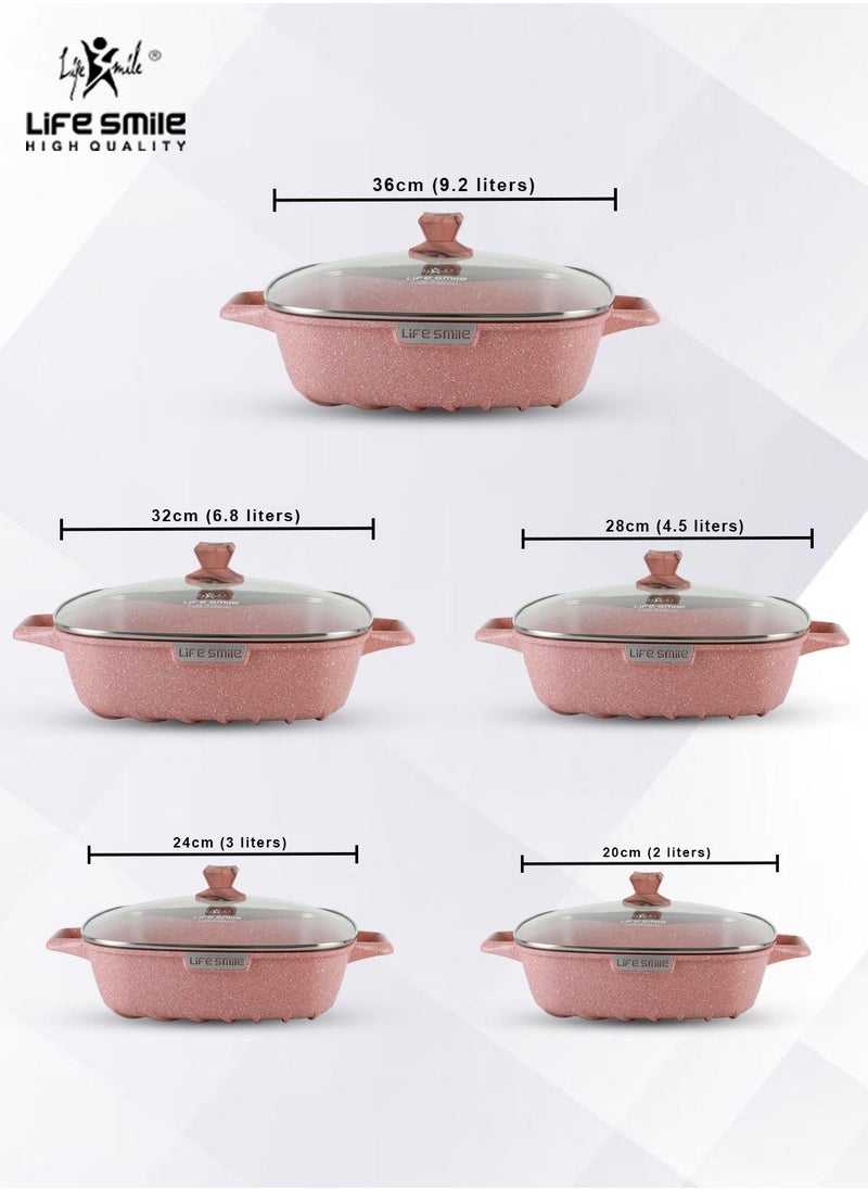 Life Smile - 24cm (3 Liter) Square Frying Pan - Aluminum Shallow Pot With Glass Lid Multi Layer Non-Stick Granite Coating - Image 1