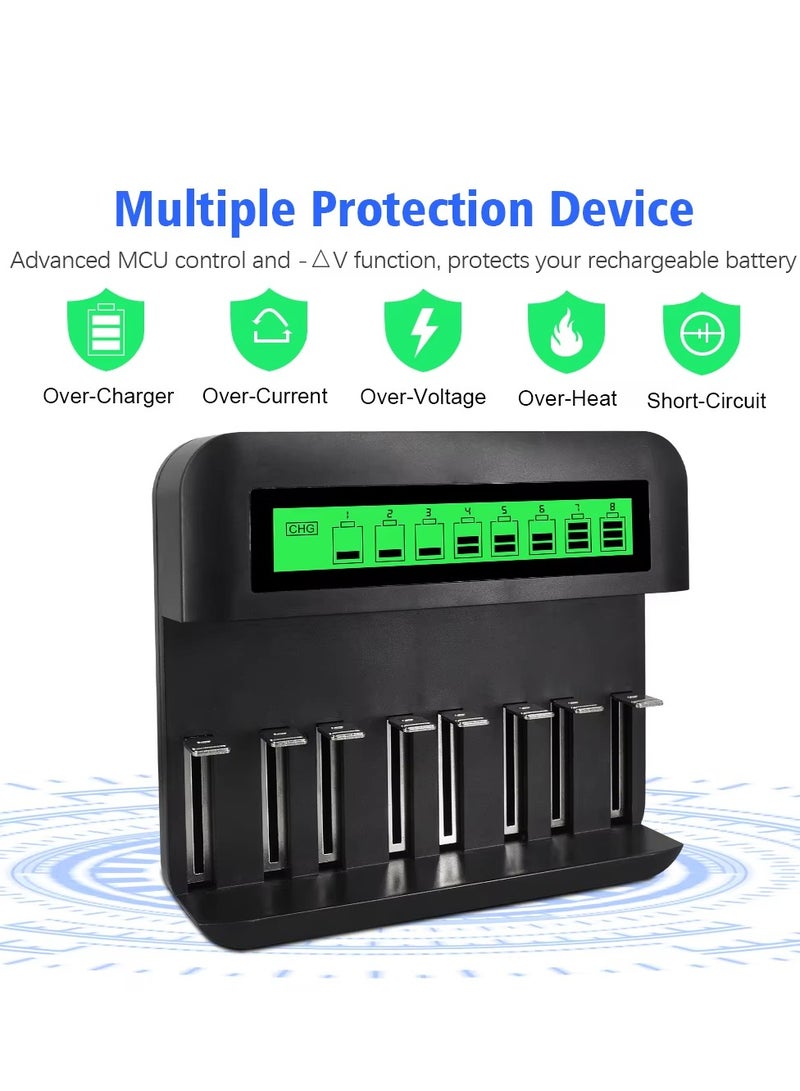 NC559 USB 8 فتحات شاحن بطارية ذكي متعدد الوظائف لبطاريات AA / AAA D / C نوع 5/7 قابلة لإعادة الشحن
