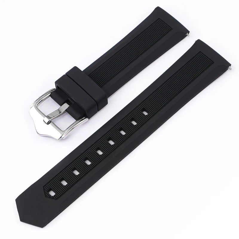 Bluejw Quick Release Waterproof Soft Rubber Replacement Straps with Silver Stainless Steel Buckle for Smart Watch & Sport Watch – Easy to Replace Watch Strap - Image 1