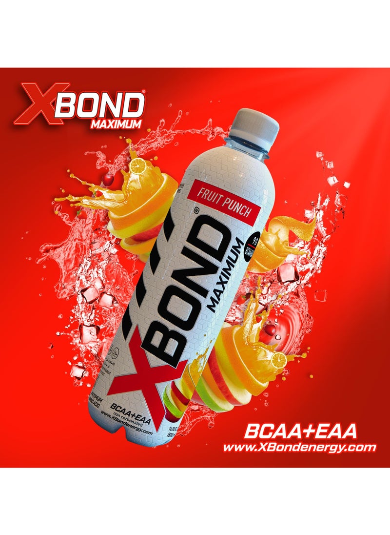 Xbond Energy X-BOND 9g BCAA + EAA Fruit Punch Maximum Recovery  Non Carbonated Drink Maximum Amino Drink -  Electrolytes Drink - 16 fl oz (500 ml), Sugar Free 34 Calories, 60mg Caffeine Pack of 12  - Image 5