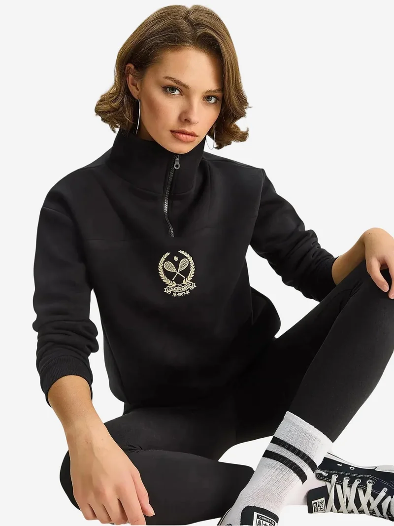 LUCCI Embroidery Zipper Collar Sweatshirt