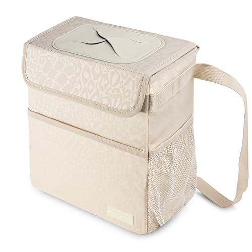 SIBOFUEGO Car Trash Can Cute Multifunctional Interior Car Accessory for Women Organizer and Storage with Adjustable Straps 2 Gallons Leopard Print Beige - Image 1
