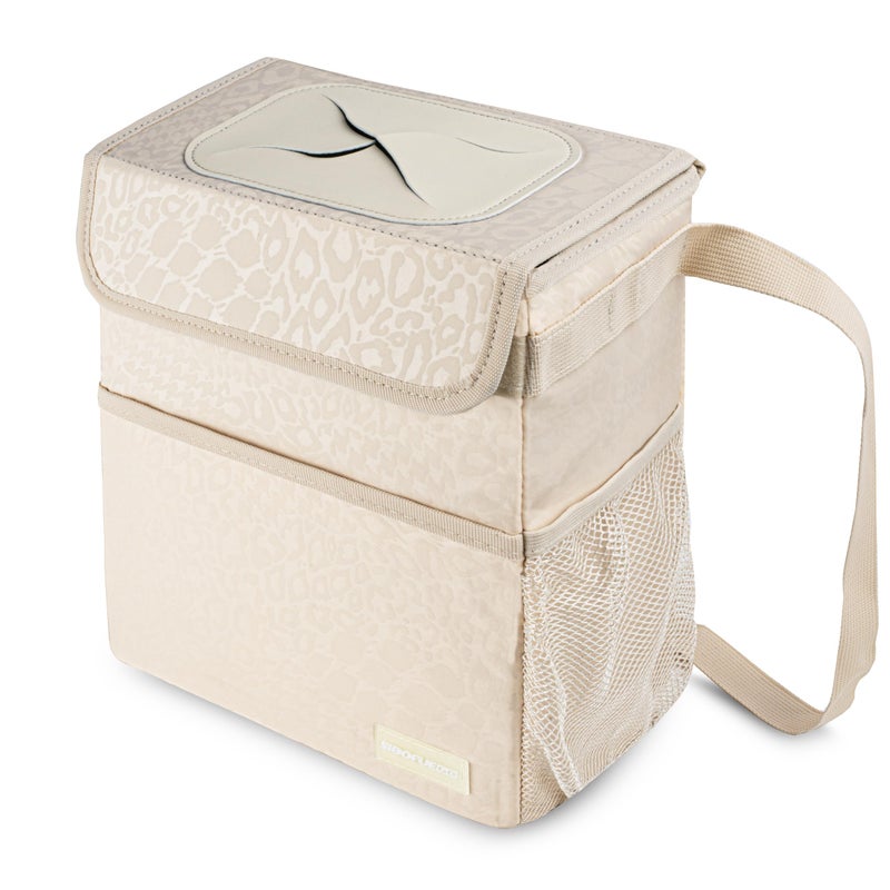 SIBOFUEGO Car Trash Can Cute Multifunctional Interior Car Accessory for Women Organizer and Storage with Adjustable Straps 2 Gallons Leopard Print Beige - Image 2