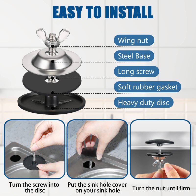 LEIFIDE 2 Pieces 2 Inch Kitchen Sink Hole Cover Faucet Hole Cover Stainless Steel Kitchen Sink Tap Hole Plate Stopper Cover Blanking Metal Plug (Black) - Image 3