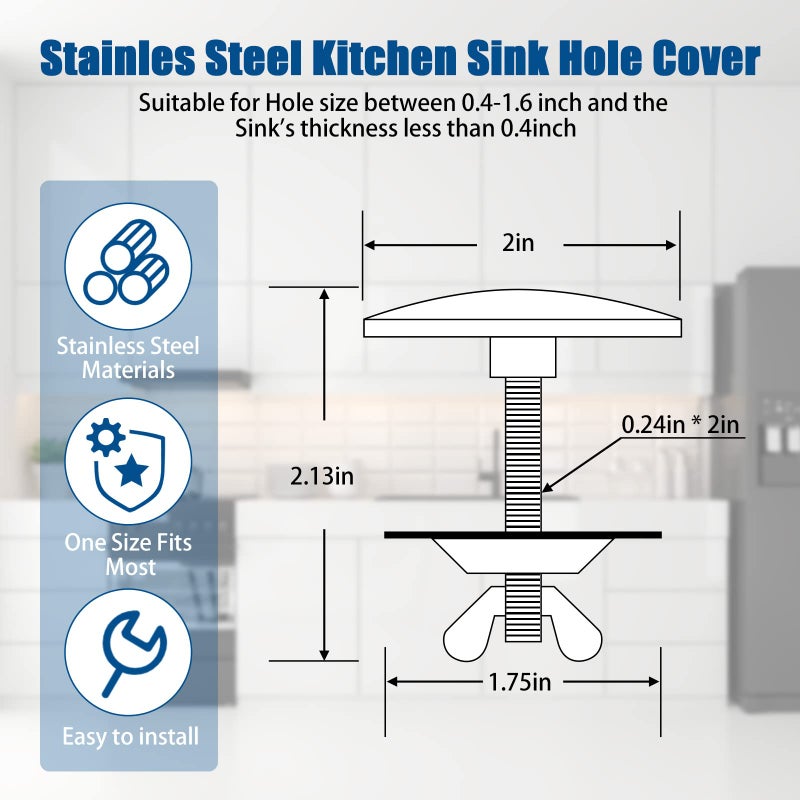 LEIFIDE 2 Pieces 2 Inch Kitchen Sink Hole Cover Faucet Hole Cover Stainless Steel Kitchen Sink Tap Hole Plate Stopper Cover Blanking Metal Plug (Black) - Image 2