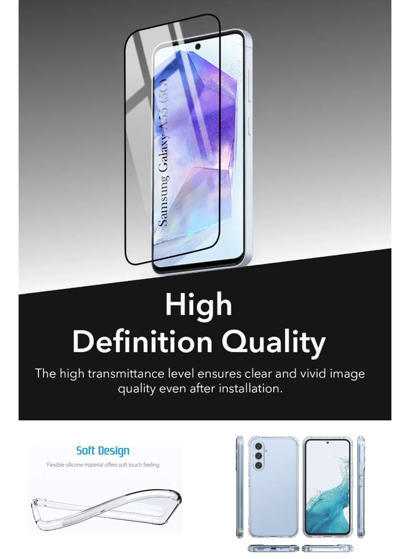 GMATE For Samsung Galaxy A55 - 2in1 Pack Ultra Clear Flexible Shockproof Silicone Back Cover With Raised Edge Bumps Protection and Tempered Glass Screen Protector - Image 3