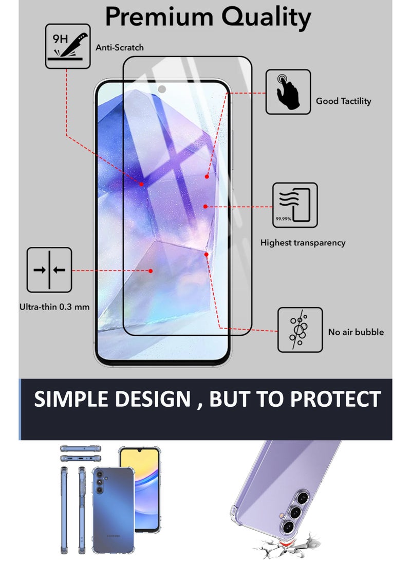 GMATE For Samsung Galaxy A55 - 2in1 Pack Ultra Clear Flexible Shockproof Silicone Back Cover With Raised Edge Bumps Protection and Tempered Glass Screen Protector - Image 4