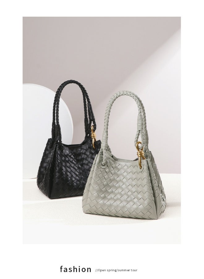 NIBEMINENT - Women's Hand-woven British Style Drop Umbrella Bag Summer Metal Cord Buckle Single Shoulder Crossbody Bag Basket Tote Bag - Image 1