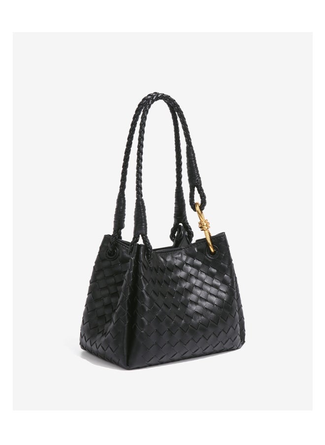 NIBEMINENT - Women's Hand-woven British Style Drop Umbrella Bag Summer Metal Cord Buckle Single Shoulder Crossbody Bag Basket Tote Bag - Image 1