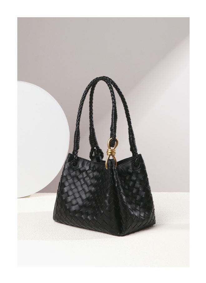NIBEMINENT - Women's Hand-woven British Style Drop Umbrella Bag Summer Metal Cord Buckle Single Shoulder Crossbody Bag Basket Tote Bag - Image 1