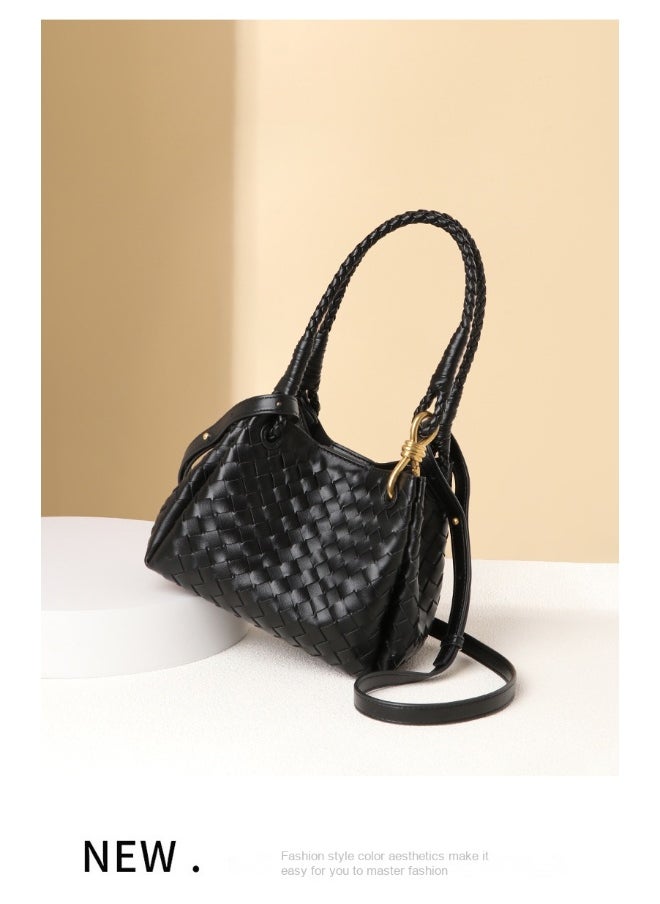 NIBEMINENT - Women's Hand-woven British Style Drop Umbrella Bag Summer Metal Cord Buckle Single Shoulder Crossbody Bag Basket Tote Bag - Image 1