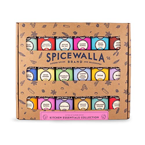 Spicewalla Essential Spices and Seasonings Set 18 Pack Variety | Garlic, Onion, Paprika, Crushed Red Pepper, Oregano, & more| Kitchen Cooking Set for Apartment and Home | House Warming Gift Set - Image 1