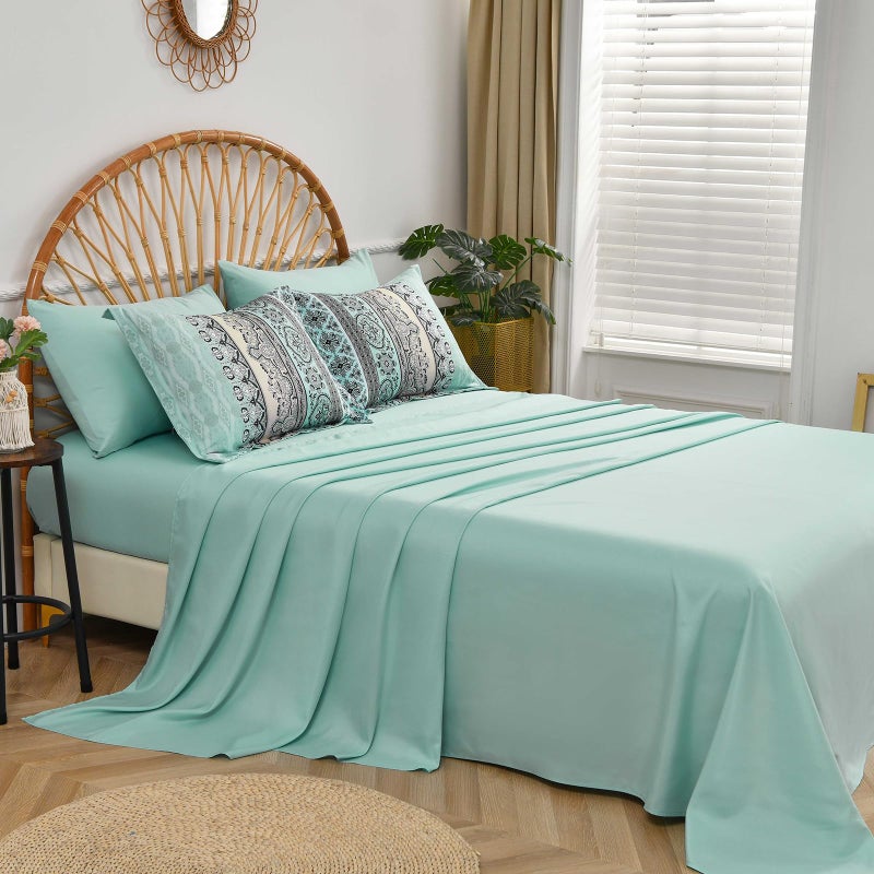 Cottolester Boho Comforter Set Queen Size,8 Piece Bed in a Bag Sage Green Paisley Comforter and Sheet Set,Striped Bedding Set Soft Microfiber Complete Bedding Set - Image 3