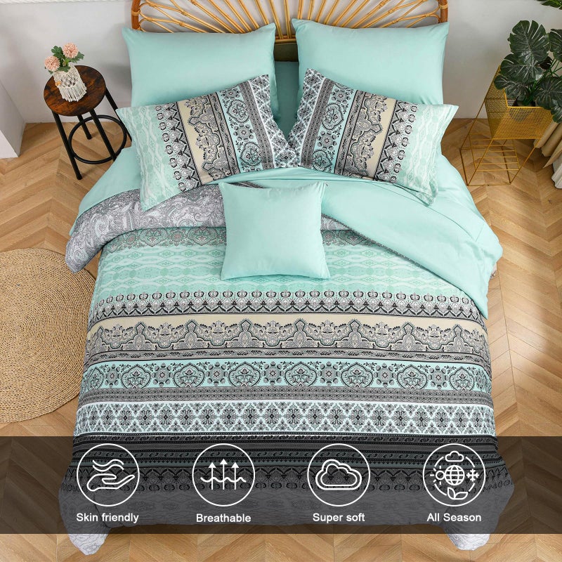 Cottolester Boho Comforter Set Queen Size,8 Piece Bed in a Bag Sage Green Paisley Comforter and Sheet Set,Striped Bedding Set Soft Microfiber Complete Bedding Set - Image 4