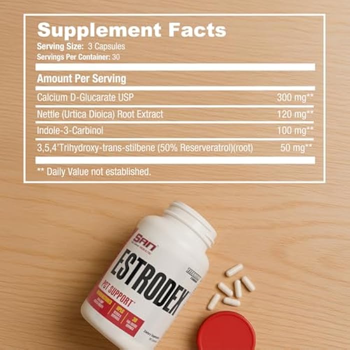 SAN’s Estrodex - Estrogen Blocker & Aromatase Inhibitor - Men's Hormone Balance & Fitness Booster Supplement - Indole-3-Carbinol, Plus CDG & Nettle Root for Mens Health - Gluten-Free - 90 Capsules. - Image 2