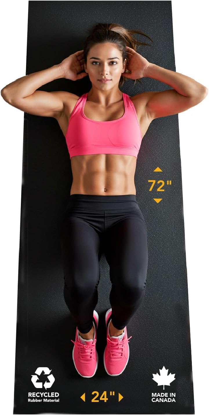 Dinoflex Rubber King Multi-Purpose Exercise Mat - 2' x 6' x 3mm - 100% Recycled Thick Rubber Mat for Home Gym Flooring, Non-Slip, Low-Odor Durable Workout Mat for Indoor/Outdoor, Shoe-Friendly - Black - Image 1