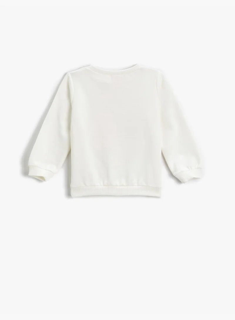 KOTON Glittery Bunny Printed Sweatshirt Long Sleeve Crew Neck Brushed Interior