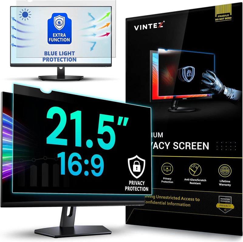 VINTEZ 21.5 Inch Computer Privacy Screen Filter for 16:9 Widescreen Monitor - Privacy - Anti-Glare - Anti-Scratch Protector - Provides 1.5 Times More Effective Privacy - Image 1