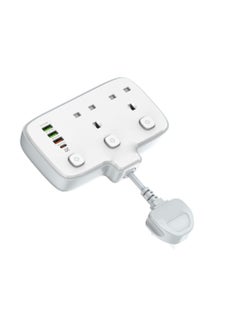 Multi Plug Extension With USB 2 Way Extension Lead Power Socket Plug With 4 USB D Fast Charger Total 20W Max 2500W Multi Wall power Adaptor 6 in 1 for Home Office Kitchen Travel