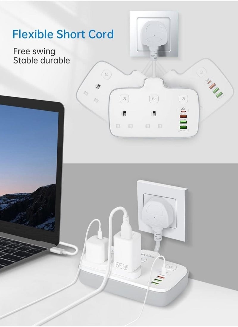 SYOSI - Multi Plug Extension With USB 2 Way Extension Lead Power Socket Plug With 4 USB D Fast Charger Total 20W Max 2500W Multi Wall power Adaptor 6 in 1 for Home Office Kitchen Travel - Image 1