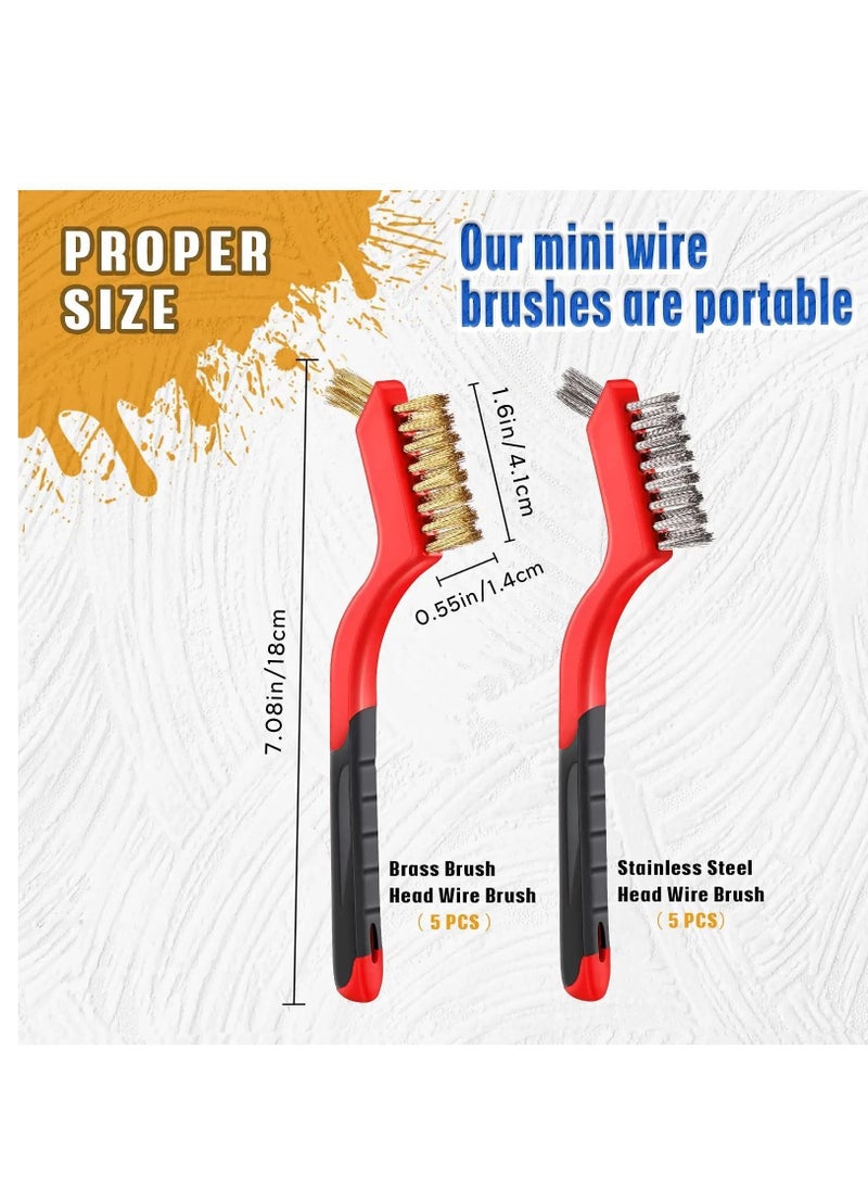 Y&D - 10-Piece Wire Brush for Cleaning Weld Slag Rust, Brass Stainless Steel Nylon Brush, Extra Bristles Narrow Areas, Heavy Duty Mini Crimping Scratch Grill Rust - Image 1