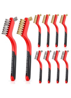 10-Piece Wire Brush for Cleaning Weld Slag Rust, Brass Stainless Steel Nylon Brush, Extra Bristles Narrow Areas, Heavy Duty Mini Crimping Scratch Grill Rust