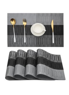 Excefore Placemats, Heat Resistant Washable Placemats Non Slip Vinyl Woven Kitchen Table Mats Stain Resistant Placemats Wipeable PVC Table Dining Table Durable Crossweave Woven Kitchen (Mats Set of 4 Black) 