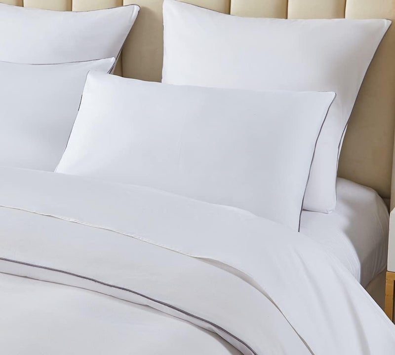 DAUAOTO Twin/Twin XL Bedding Set - 1 Duvet Cover + 1 Pillow Sham, White with Decorative Grey Piping, Dorm Microfiber Bedding - Image 4