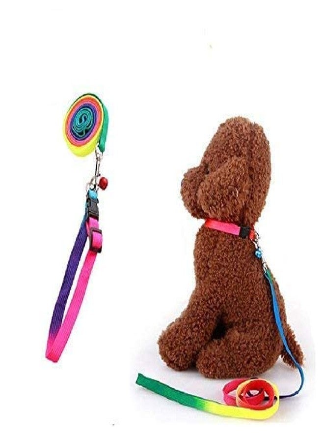 D&C PAWS Pet Rainbow 10MM Design Printed Nylon Neck Collar Belt and Nylon Leash with Adjustable Stainless Steel Hook Set Ideal for Training/Walking Dogs and Puppies, Multicolor (Pack of 1pc) - Image 1