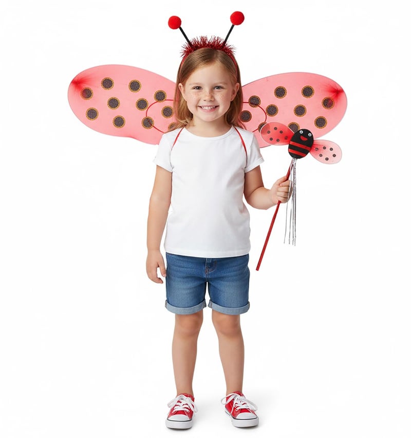 FancyDressWale Ladybug Costume Set for Kids – Red Wings, Wand & Headband | Insect Fairy Dress Up Set for Girls & Boys | Perfect for Fancy Dress, School Events & Halloween Parties - Image 1