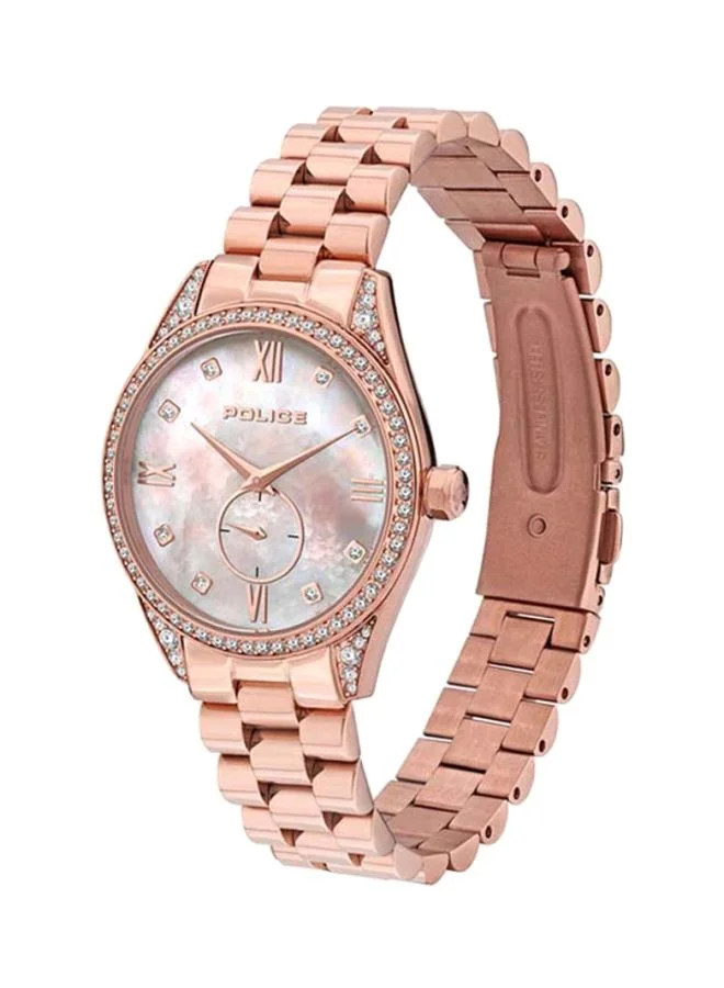 POLICE Uloya Rose Gold White Dial Rose Gold Stainless Steel Bracelet Analog Watch for Women 34mm