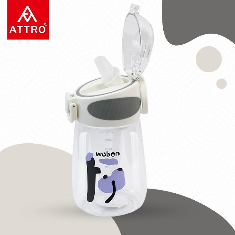 ATTRO Plastic Sippy Kids 400ml Water Bottle with Fliptop Lid & Straw Kids Bottle ML Mention for Daily Water Intake BPA Free, Leakproof - White - Image 5